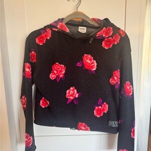 PINK Victoria's Secret Black Hoodie with Pink Floral Print